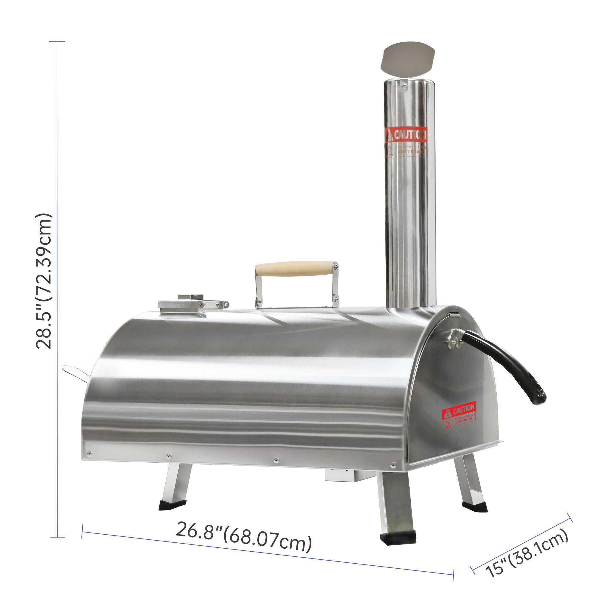 Silver Pizza Oven Outdoor 12&quot; Semi-Automatic Rotatable Pizza Ovens Portable Stainless Steel Wood Fired Pizza Oven Pizza Maker With Built-In Thermometer Pizza Cutter Carry Bag - Silver