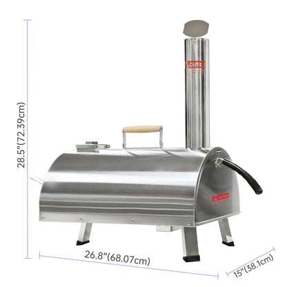 Silver Pizza Oven Outdoor 12&quot; Semi-Automatic Rotatable Pizza Ovens Portable Stainless Steel Wood Fired Pizza Oven Pizza Maker With Built-In Thermometer Pizza Cutter Carry Bag - Silver