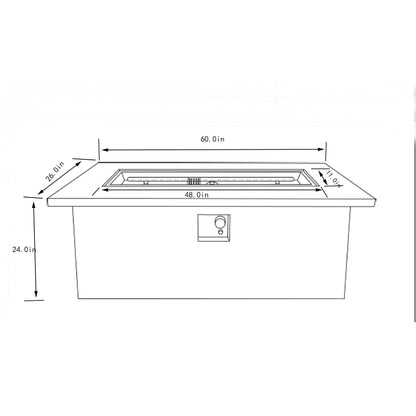 Concrete 60&quot; Rectangular Propane Gas Fire Pit Table With 60000 Btu For Outdoor Spaces - Light Gray