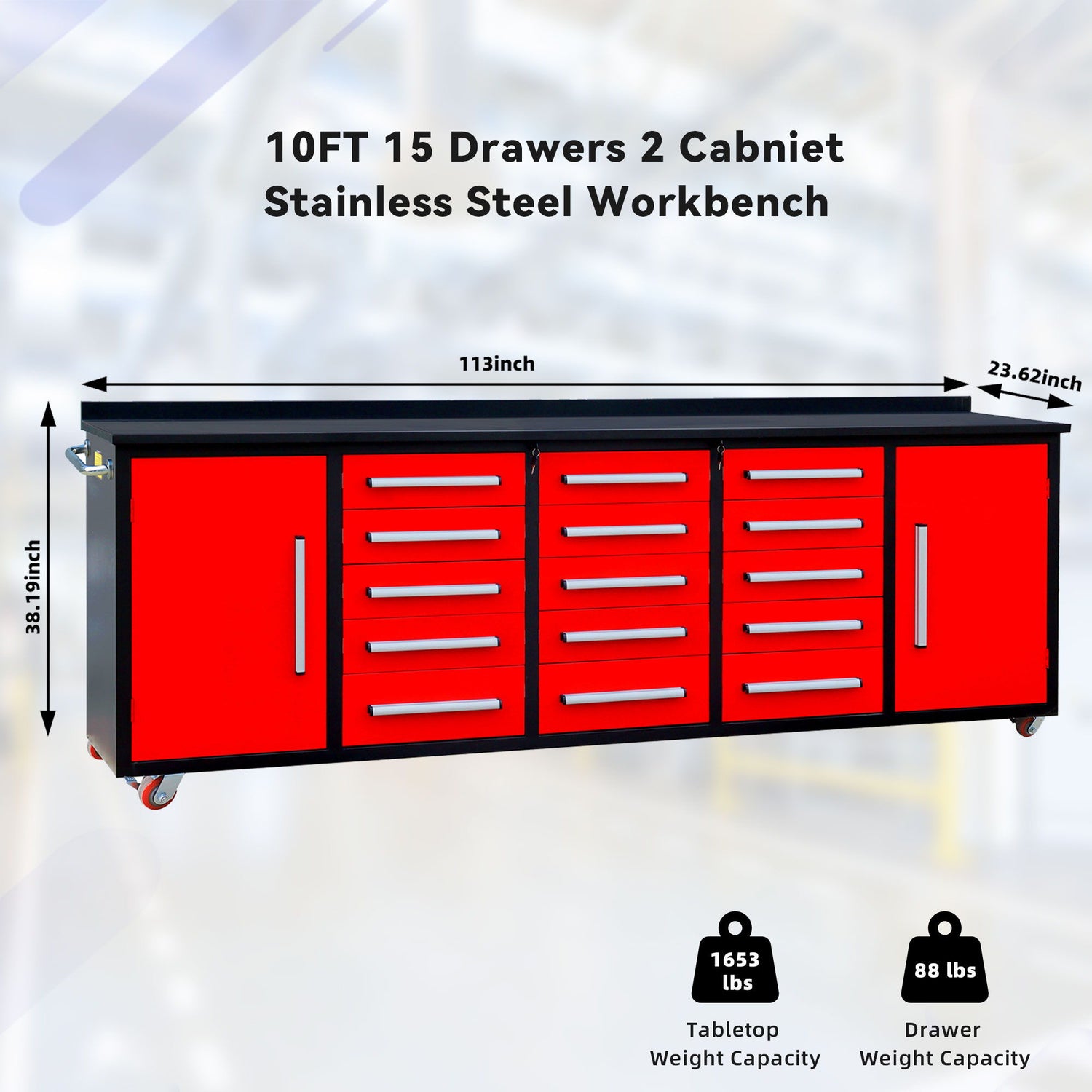 Storage Cabinet With Work Bench (15 Drawers &amp; 2 Cabinets)