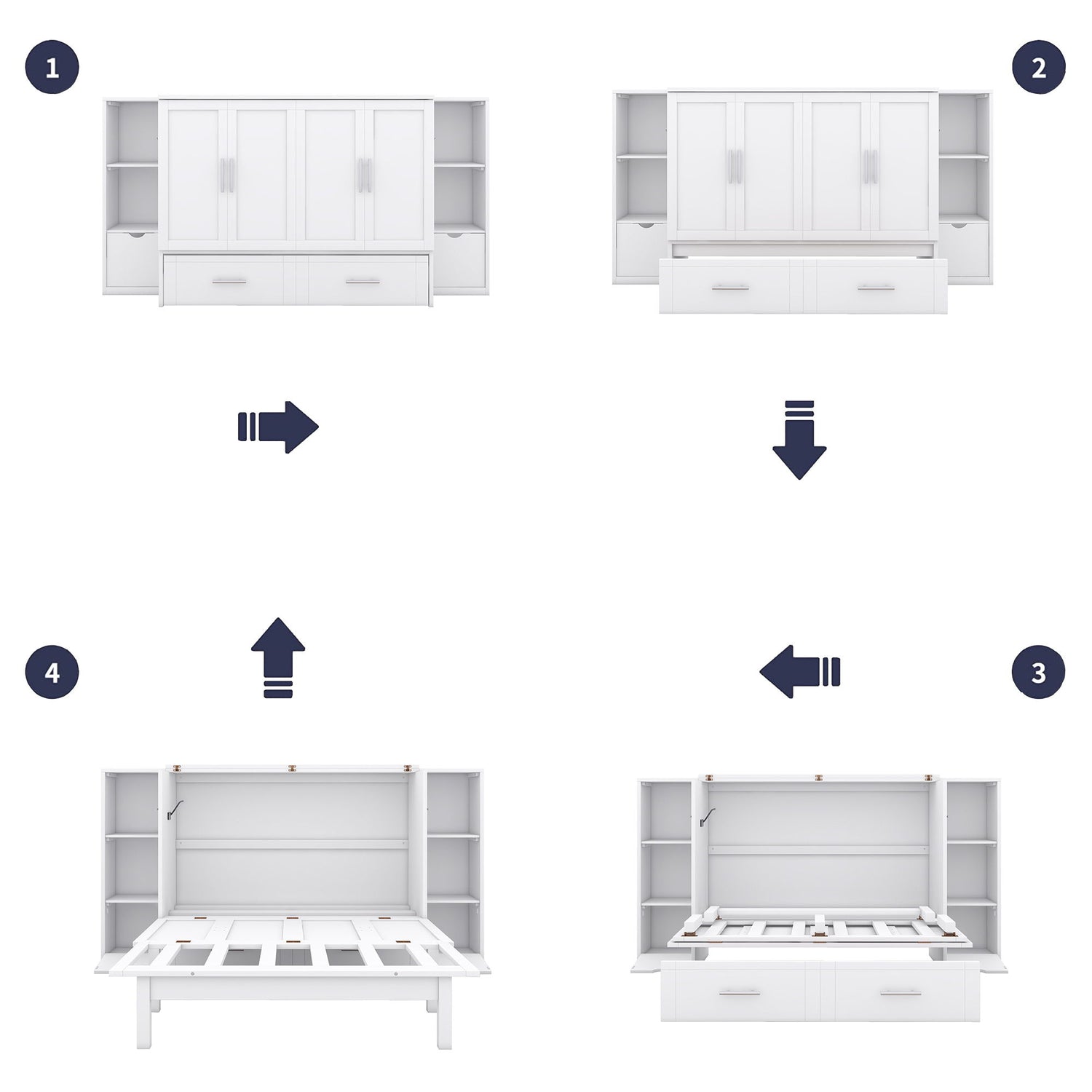Murphy Bed With Shelves, Drawers And USB Ports