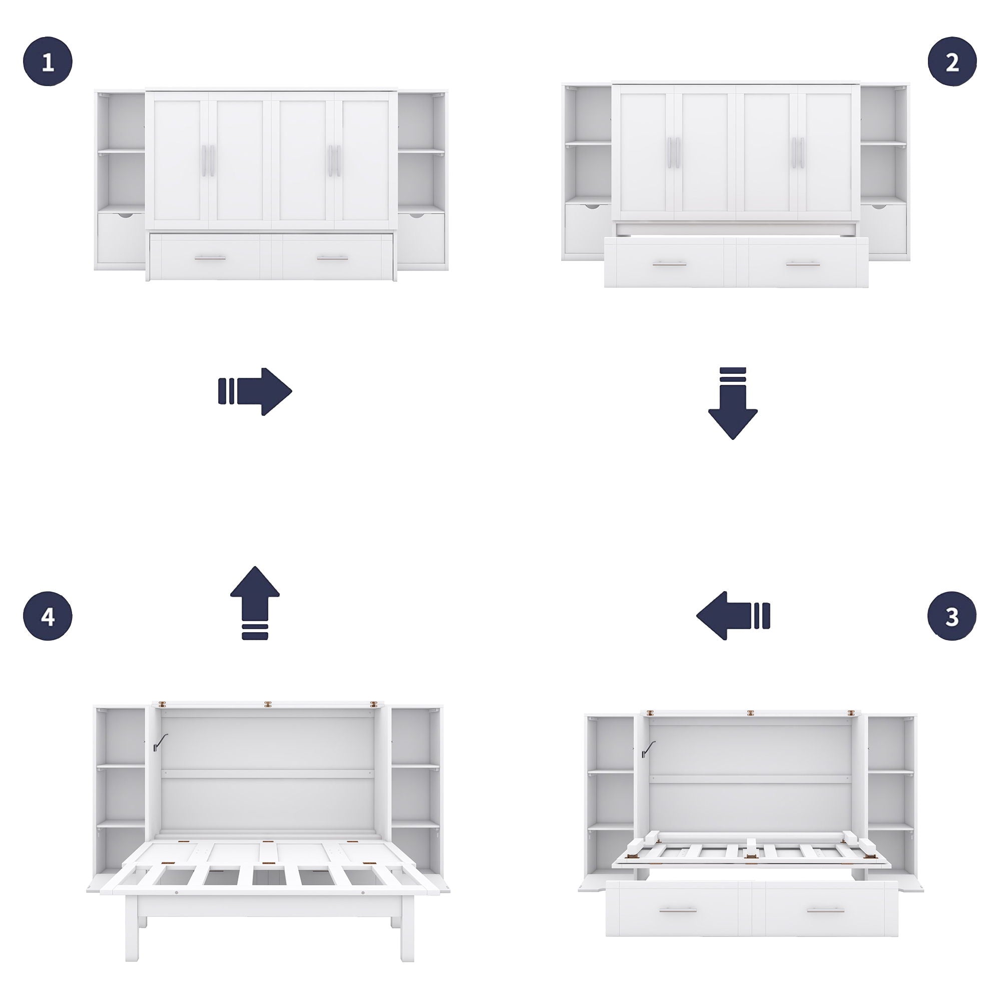 Murphy Bed With Shelves, Drawers And USB Ports