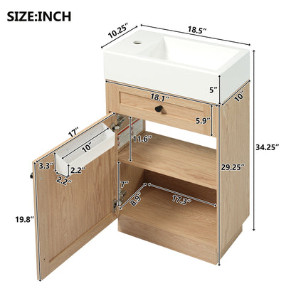 Bathroom Vanity With Reversible Resin Sink, Cabinet &amp; Zinc Alloy Handles - Wood