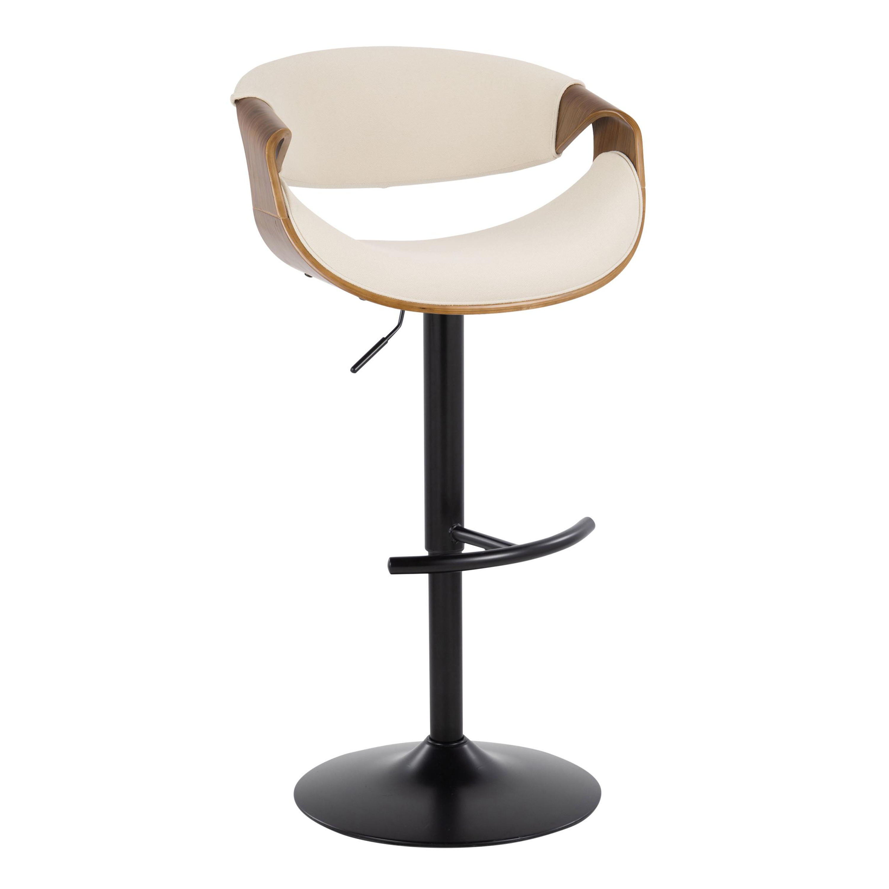 Curvo - Mid Century Modern Adjustable Barstool With Swivel &amp; Rounded T Footrest (Set of 2)