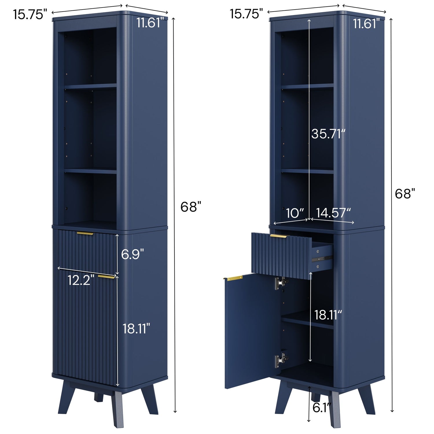 Tall Bathroom Storage Cabinet With Adjustable Shelves And 1 Drawer &amp; Door