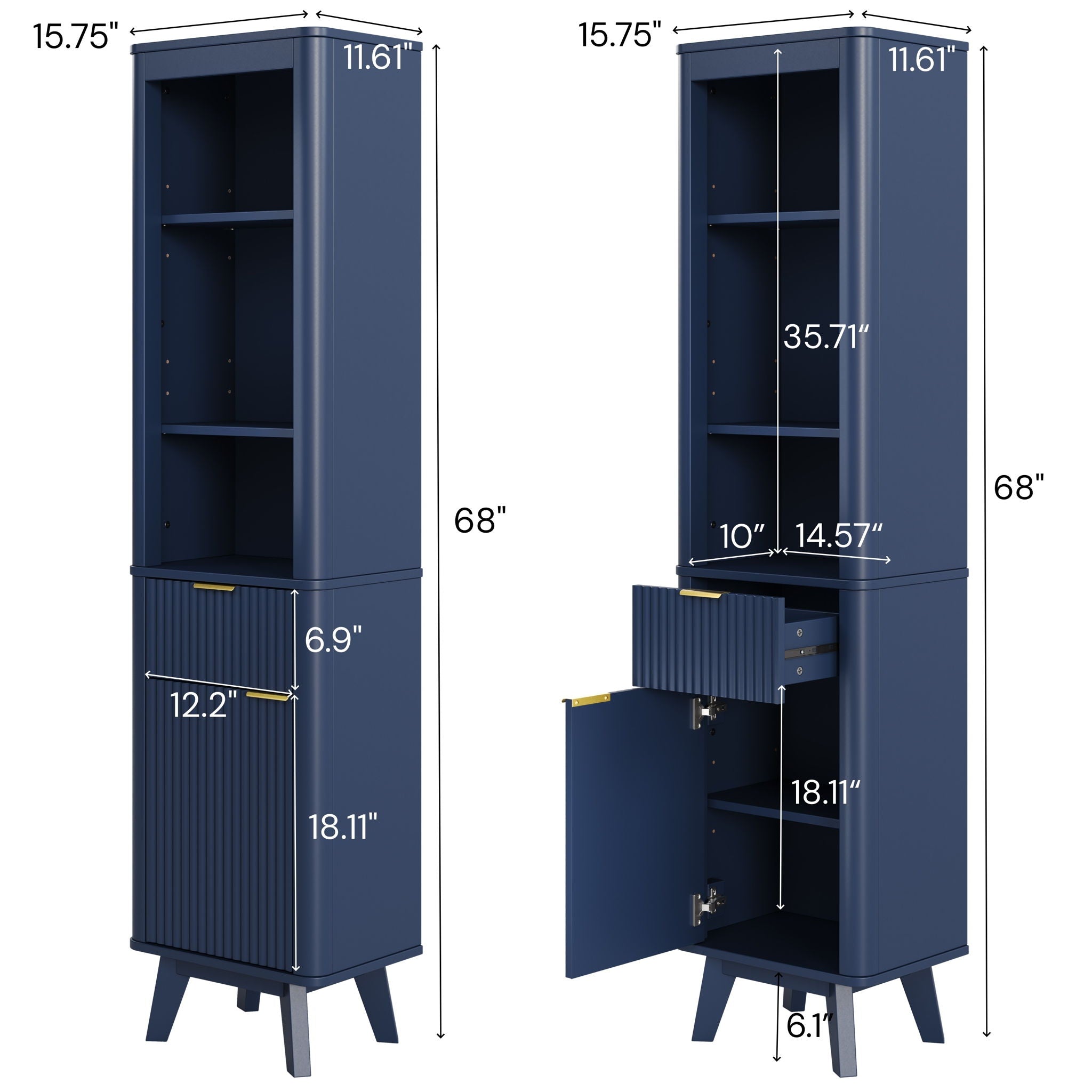 Tall Bathroom Storage Cabinet With Adjustable Shelves And 1 Drawer &amp; Door
