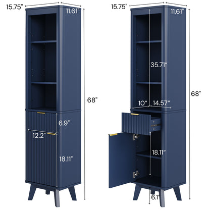 Tall Bathroom Storage Cabinet With Adjustable Shelves And 1 Drawer &amp; Door