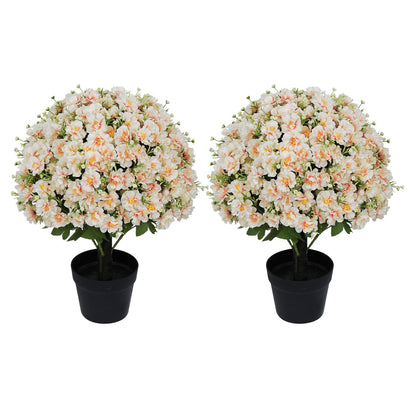 Artificial Snow Lotus Potted Plant, Artificial Floral Decor For Indoor &amp; Outdoor Spaces - White / Pink