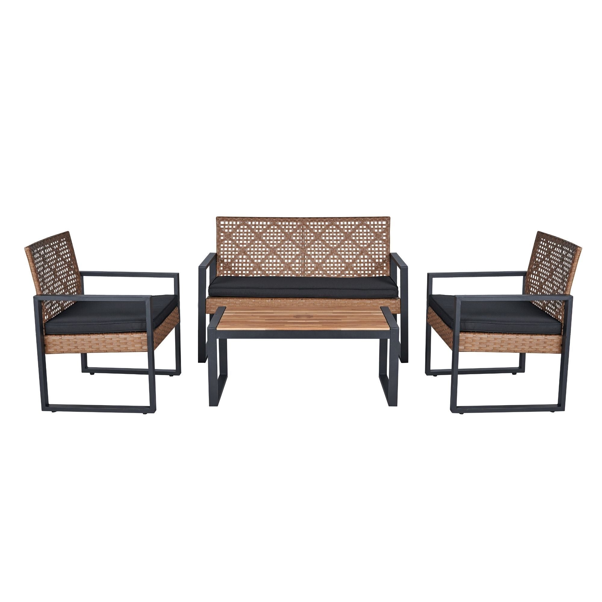4 Piece Patio Furniture Set With Acacia Wood Table Top And Cushions