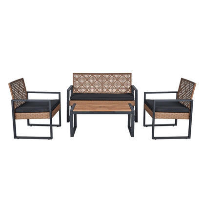 4 Piece Patio Furniture Set With Acacia Wood Table Top And Cushions