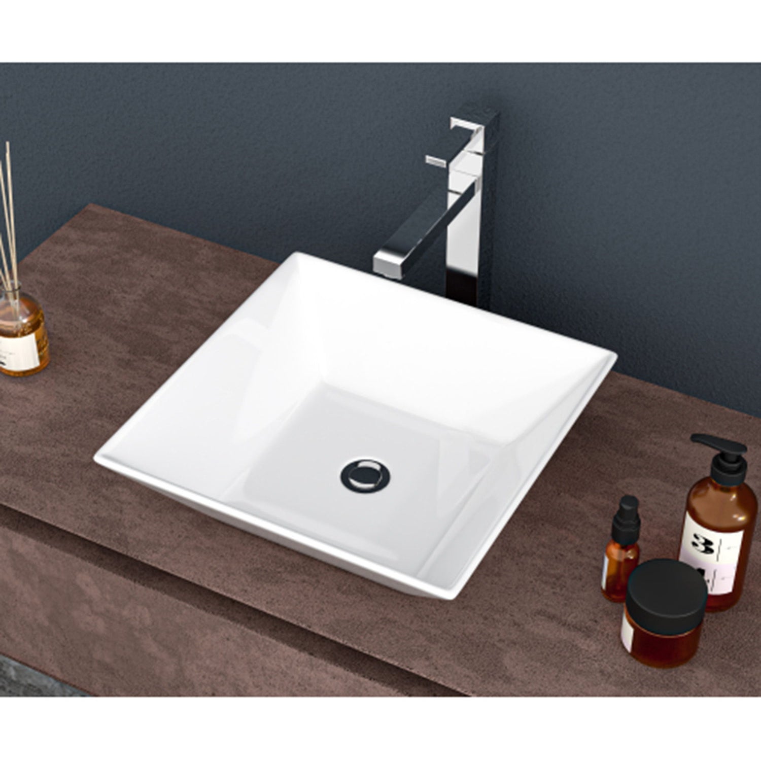 16&quot; 6&quot; Modern European Square Vessel Sink Glossy Porcelain Bathroom Vanity Top Above Counter Ceramic Basin - White