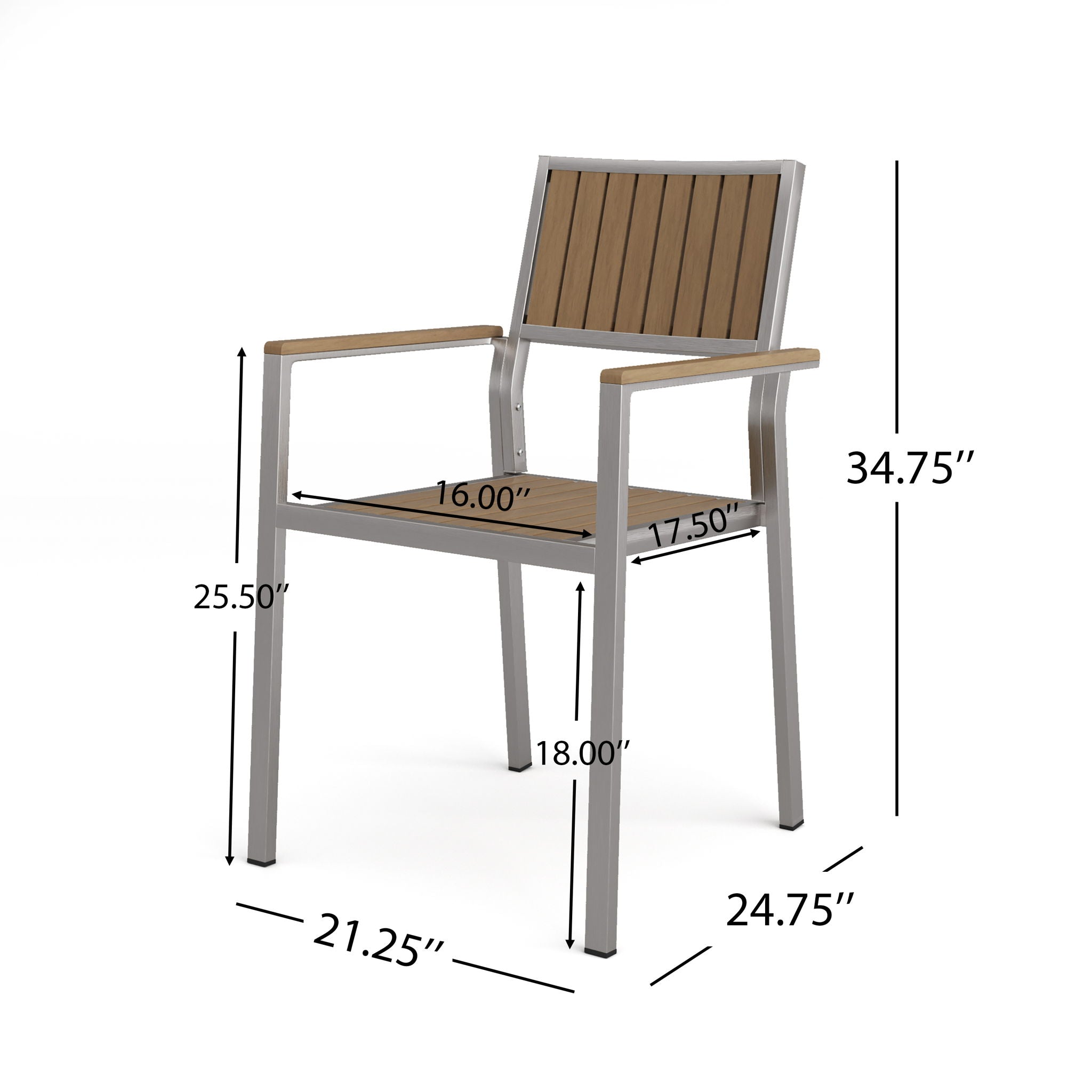 Stylish Modern Faux Wood &amp; Aluminum Outdoor Dining Chairs, (Set of 2) - Natural
