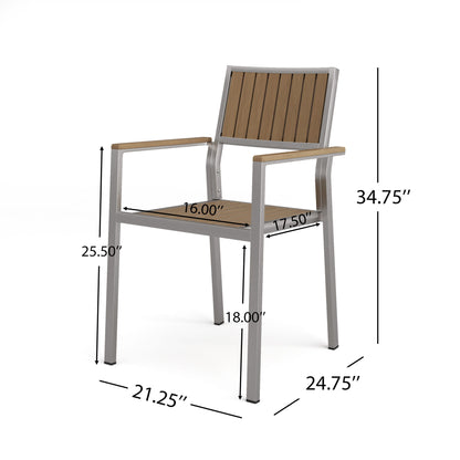 Stylish Modern Faux Wood &amp; Aluminum Outdoor Dining Chairs, (Set of 2) - Natural