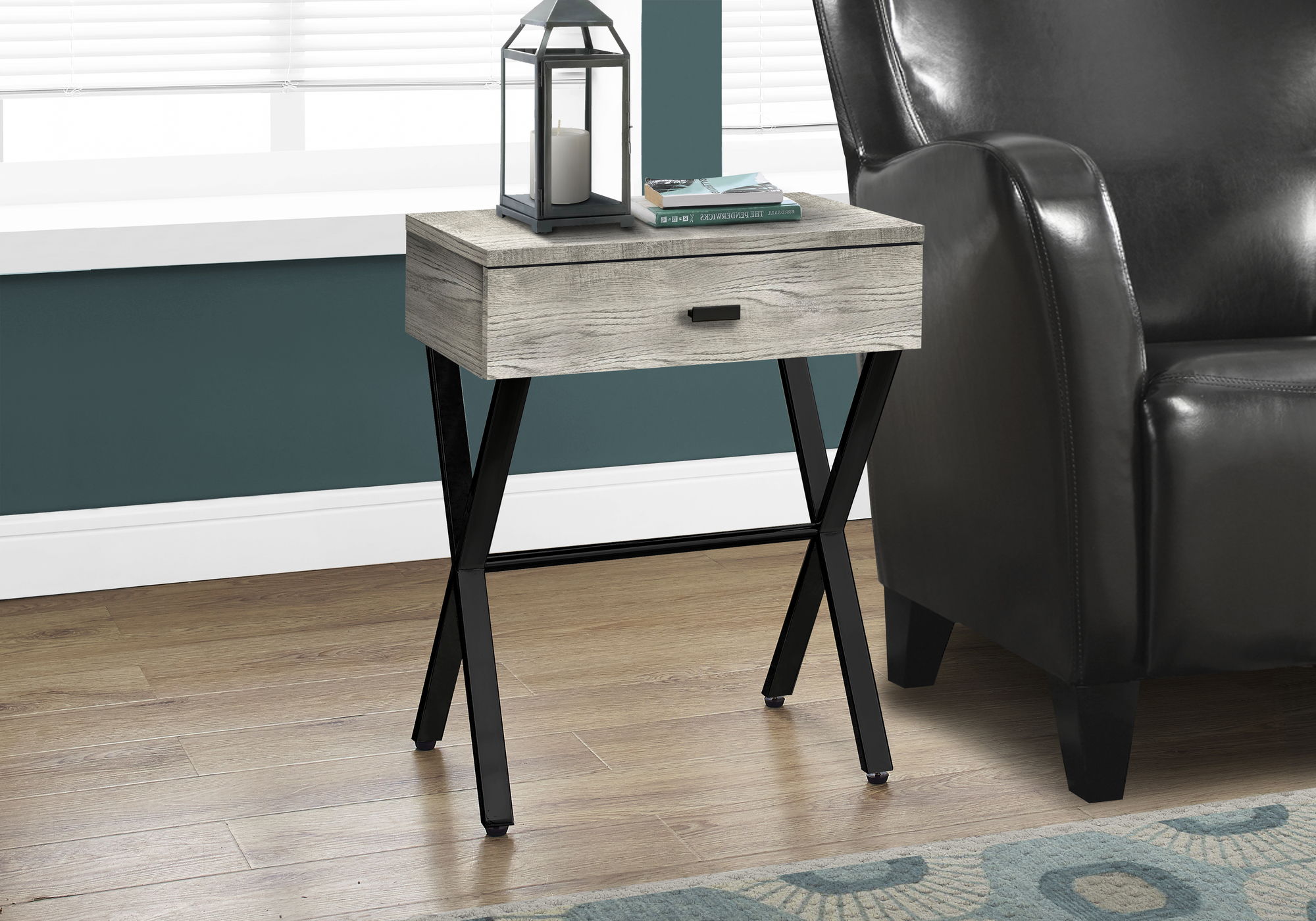 Accent Side X Table, Storage Drawer, Contemporary &amp; Modern