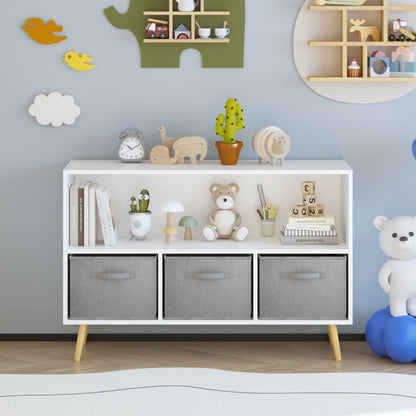 Kids Bookcase With Collapsible Fabric Drawers, Children&
