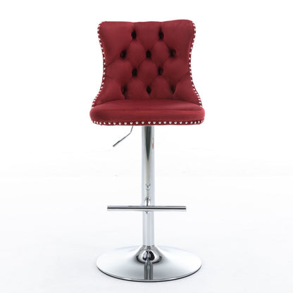 Swivel Velvet Barstools Adjusatble Seat Height From 25-33&quot;, Modern Upholstered Chrome Base Bar Stools With Backs Comfortable Tufted For Home Pub And Kitchen Island (Set of 2)