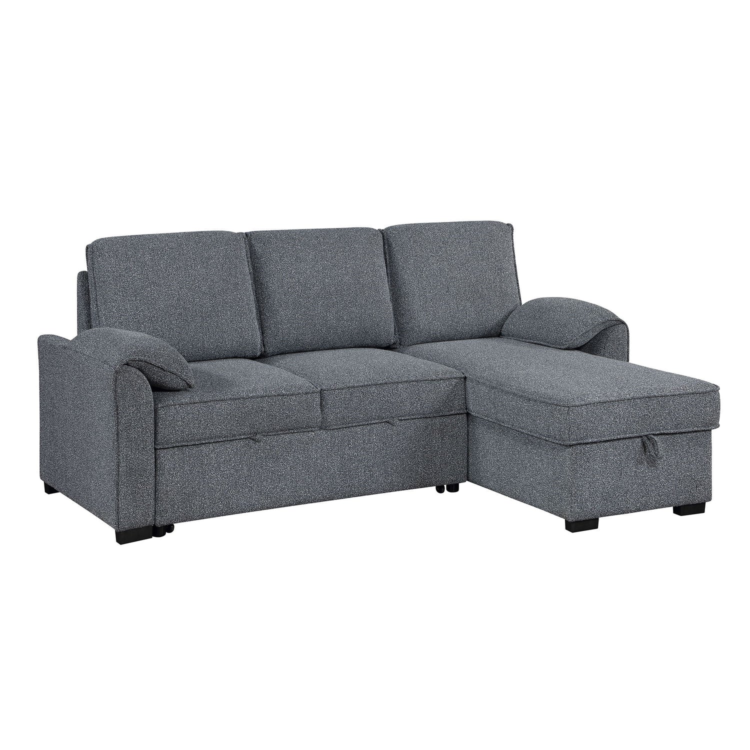 Rebecca - Sofa With Pull Out Bed, Storage Chaise, USB And Cup Holders - Dark Gray