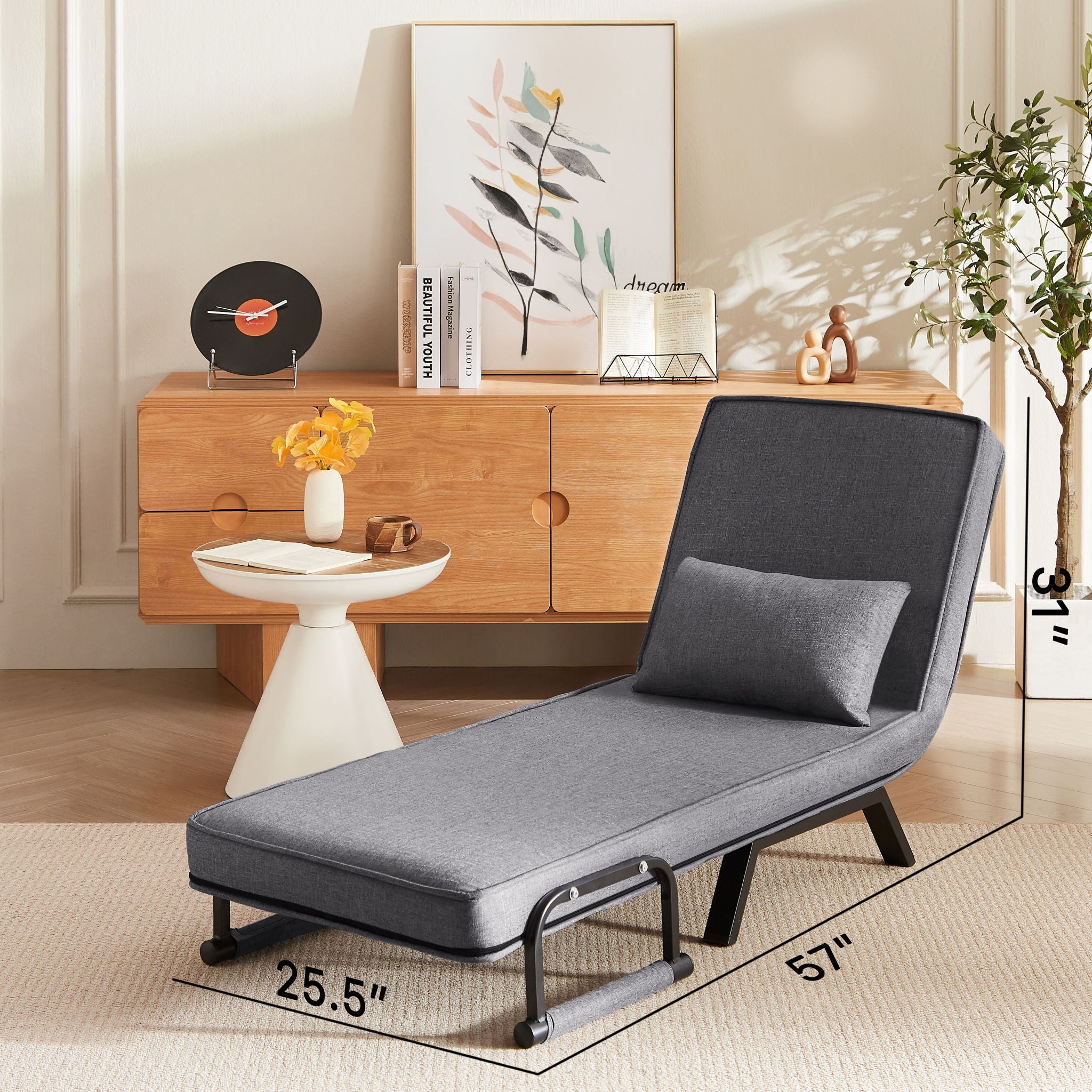 Convertible 5 In 1 Folding Chair Bed With Adjustable Backrest &amp; Pillow Linen