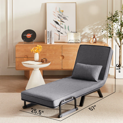 Convertible 5 In 1 Folding Chair Bed With Adjustable Backrest &amp; Pillow Linen