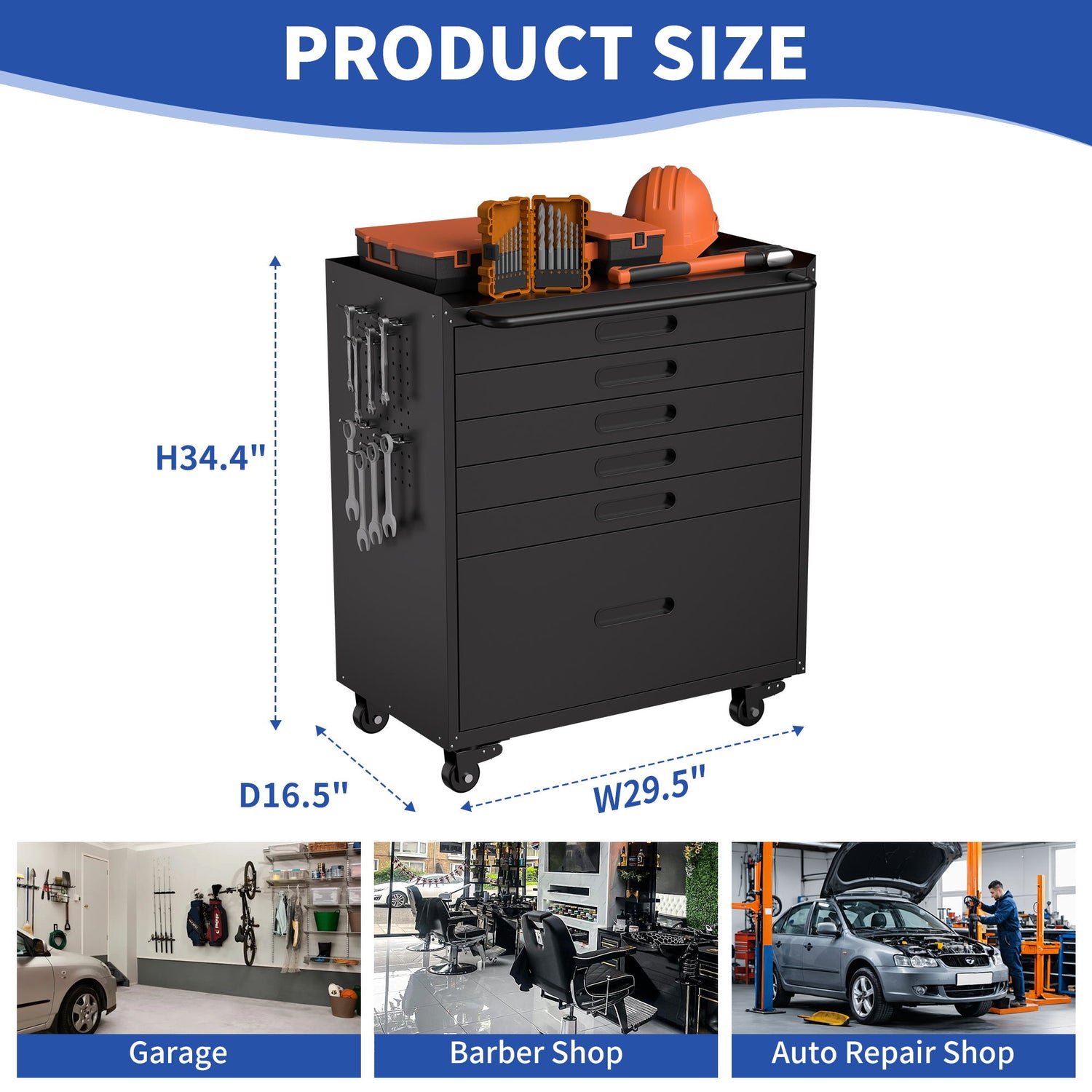 Rolling Tool Cabinet Heavy Duty Garage Storage With Lockable Doors &amp; Drawers