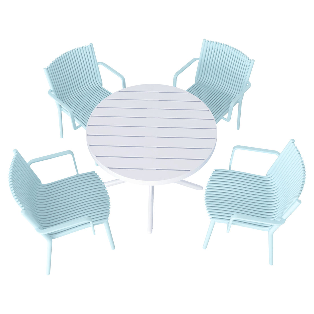 4 Modern Stackable Plastic Armchair Matched With Round Table