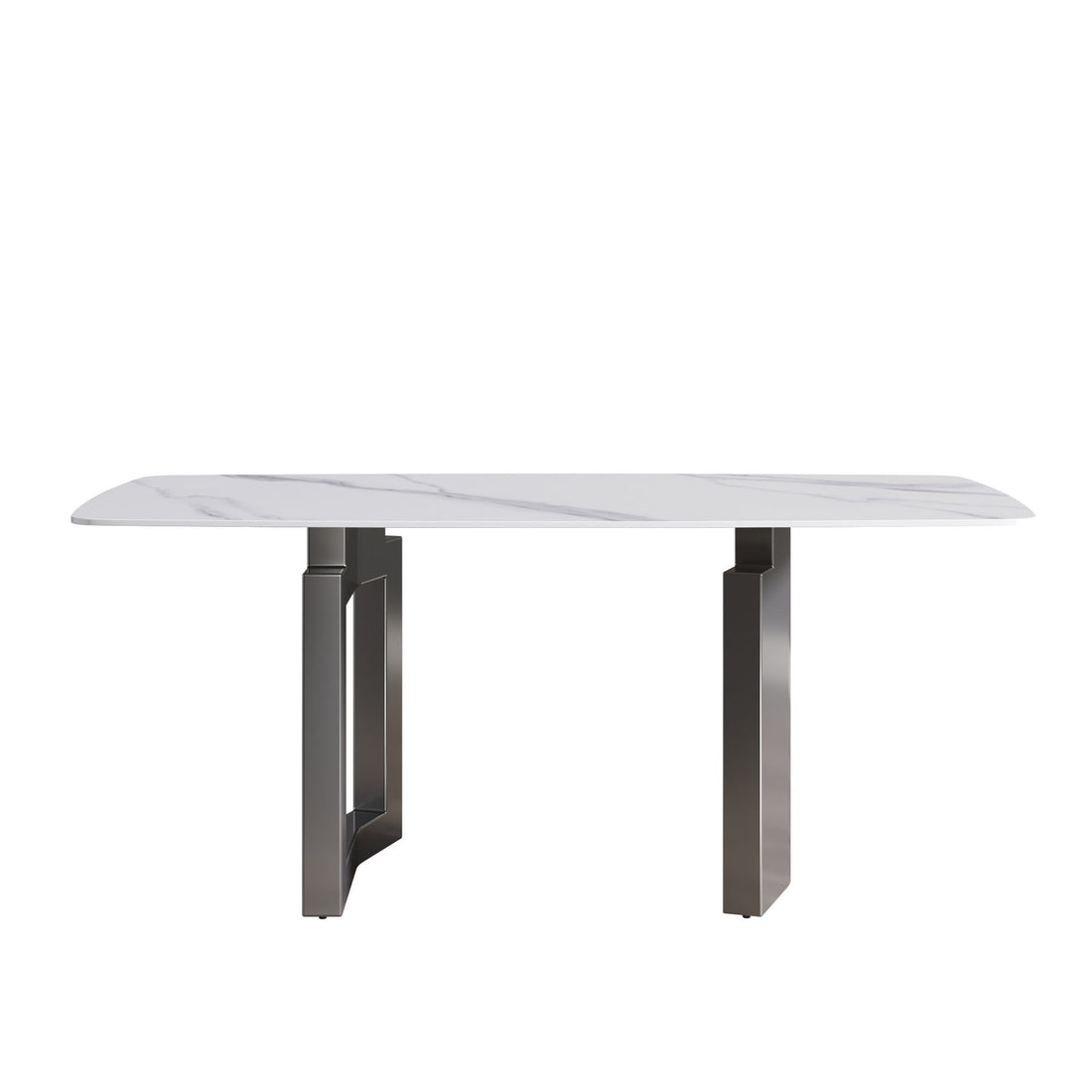 70.87&quot; Modern Artificial Stone White Curved Black Metal Leg Dining Table - White / Black