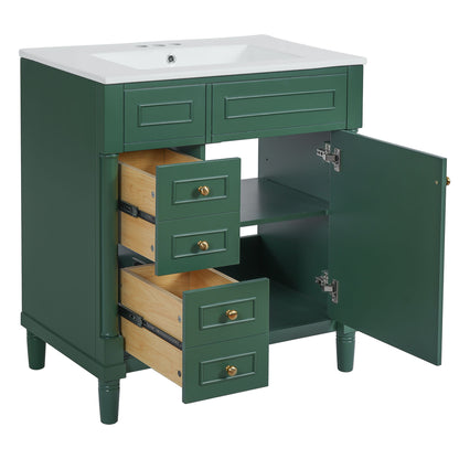 Bathroom Vanity With Sink, Freestanding Storage Cabinet &amp; 2 Drawers And Soft Closing Door, Solid Legs, Frame, Basin,