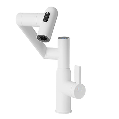 Bathroom Sink Faucet With Spray Function And Temperature Display, Anti Skid Switch, 360 Degree Rotary