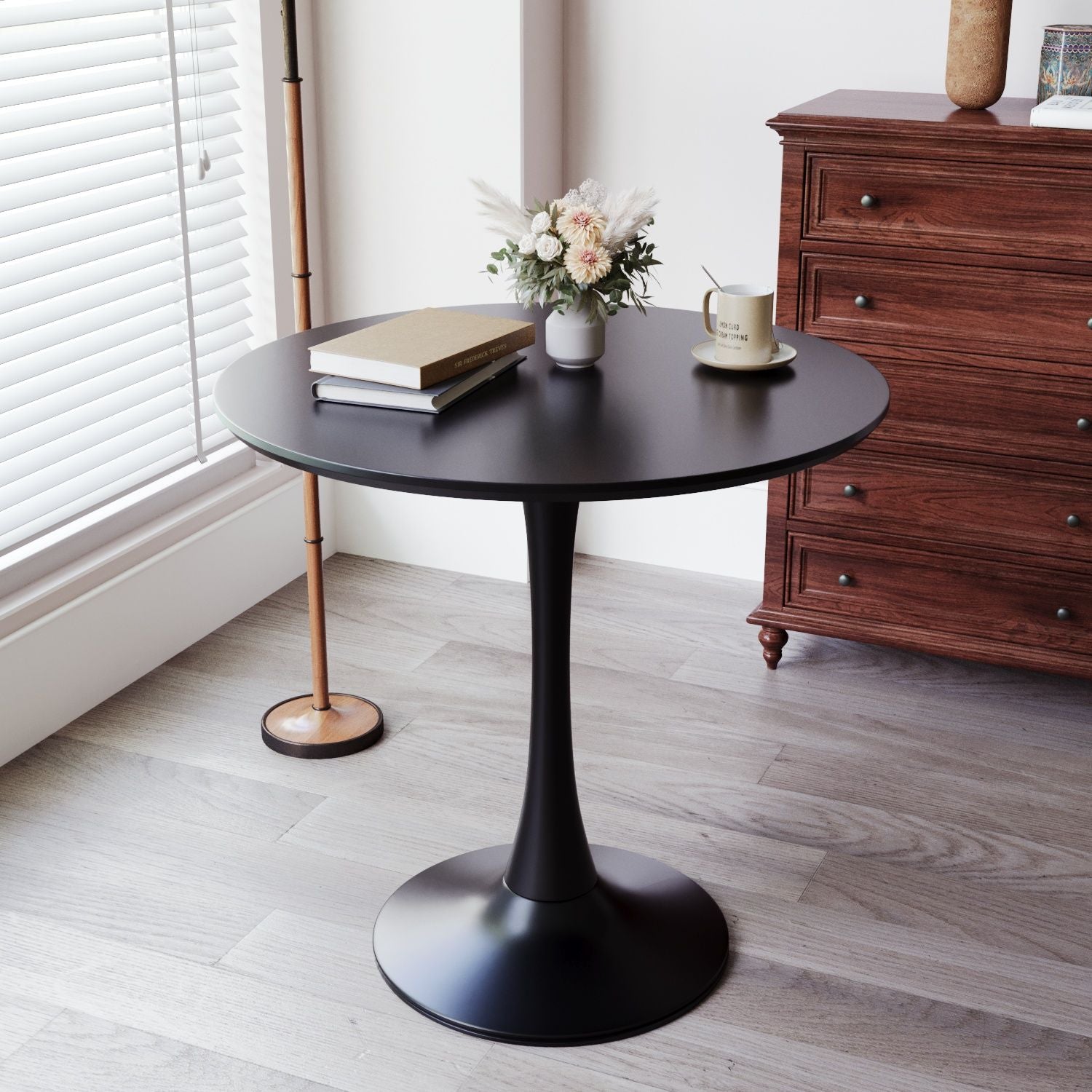 Mid Century Modern Round Dining Table With Top &amp; Pedestal Base
