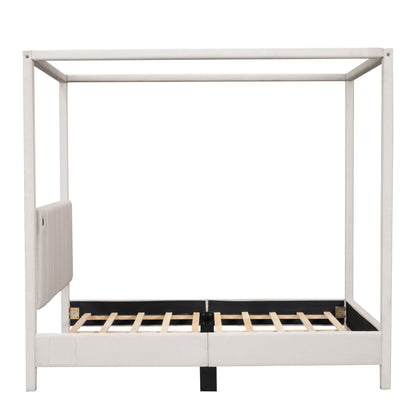 Canopy Platform Bed With USB And Type-C Ports