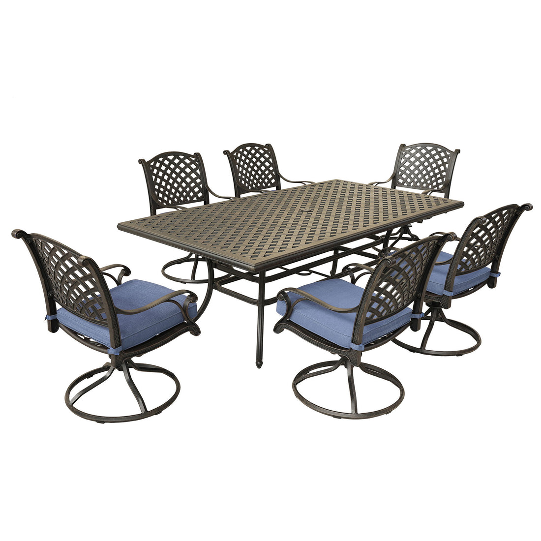Rectangular 6 Person 85.83&quot; Long Aluminum Dining Set With Cushions