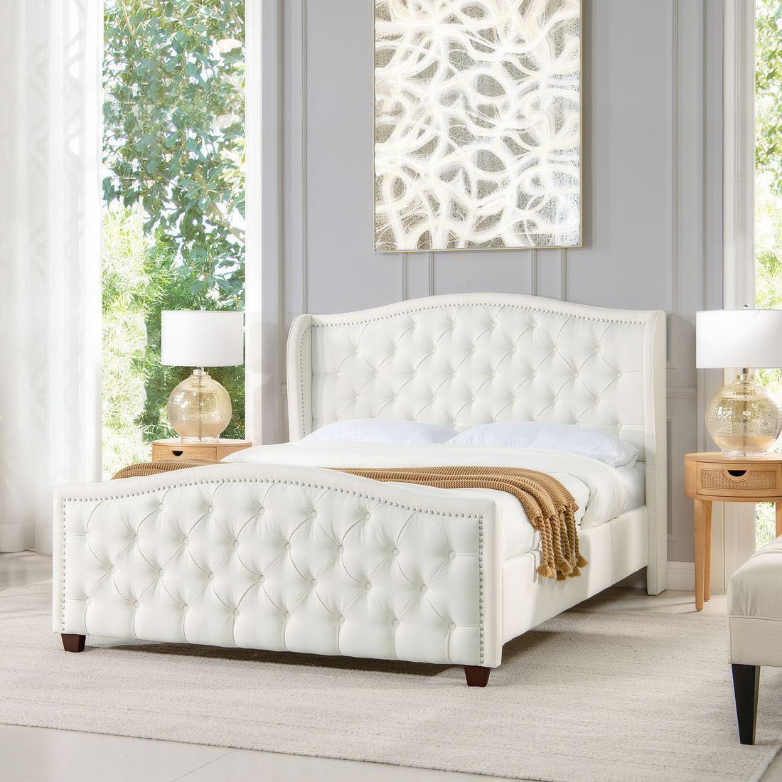 Fontana - Handcrafted Wingback Upholstered Platform Bed Frame