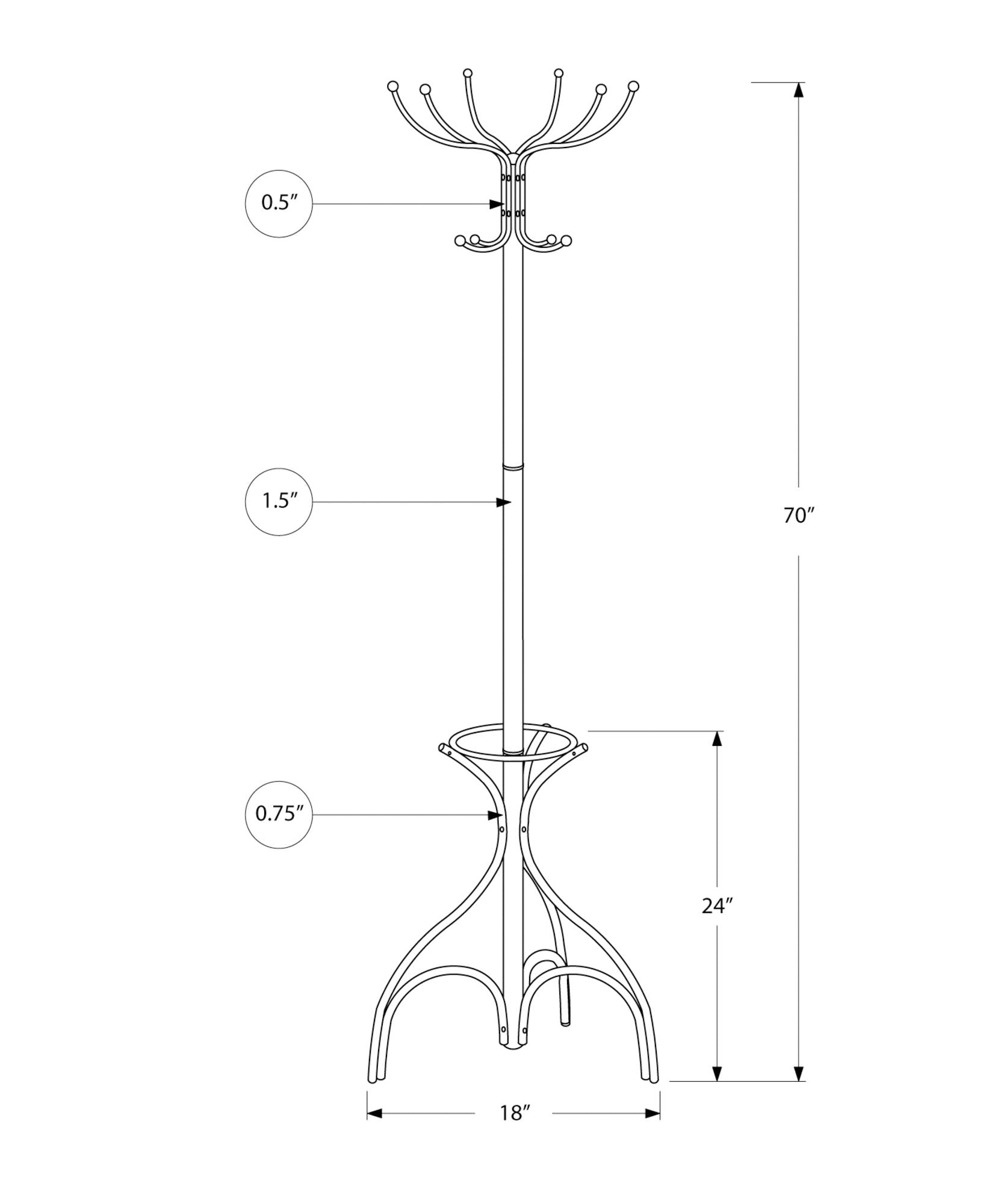 Coat Rack, Hall Tree, Free Standing, 12 Hooks, Entryway, 70&quot;H, Umbrella Holder, Contemporary &amp; Modern
