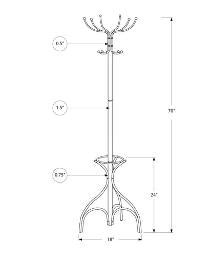 Coat Rack, Hall Tree, Free Standing, 12 Hooks, Entryway, 70&quot;H, Umbrella Holder, Contemporary &amp; Modern