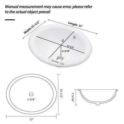 Semi Recessed Bathroom Sink With Countertop Vessel Design, 17&quot; X 15.5&quot; - White