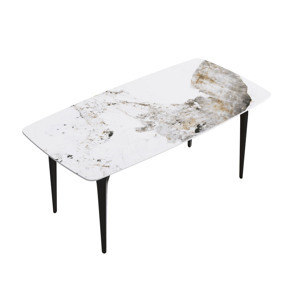 70.87&quot; Modern Artificial Stone Pandora White Curved Black Metal Leg Dining Table - Antique White