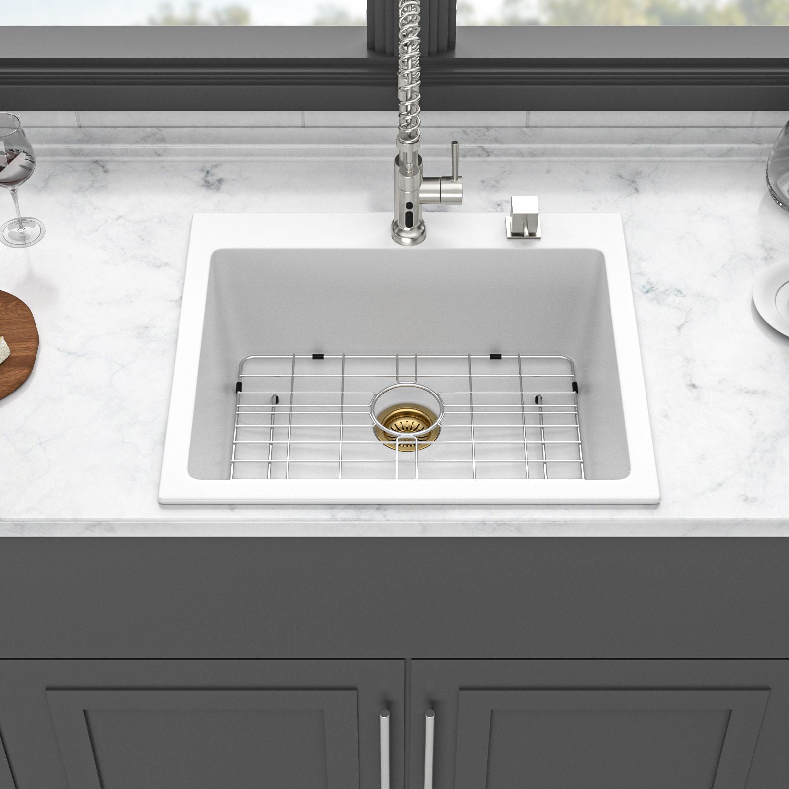 Quartz Kitchen Sink, Granite Composite, Drop In Sink With Durable Design