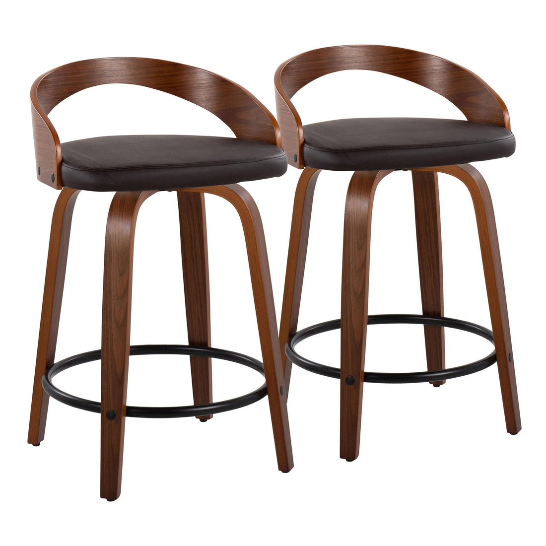 Grotto - Mid-Century Modern Fixed Height Counter Stool &amp; Swivel With Round Footrest (Set of 2)
