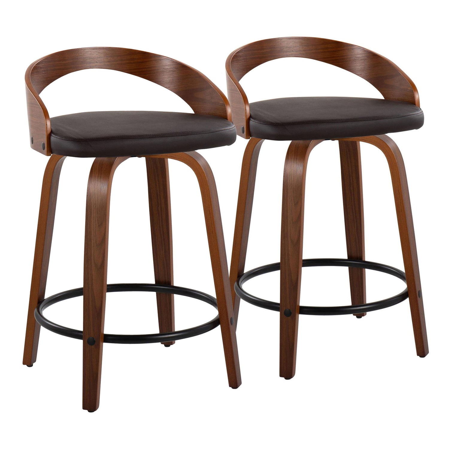 Grotto - Mid-Century Modern Fixed Height Counter Stool &amp; Swivel With Round Footrest (Set of 2)