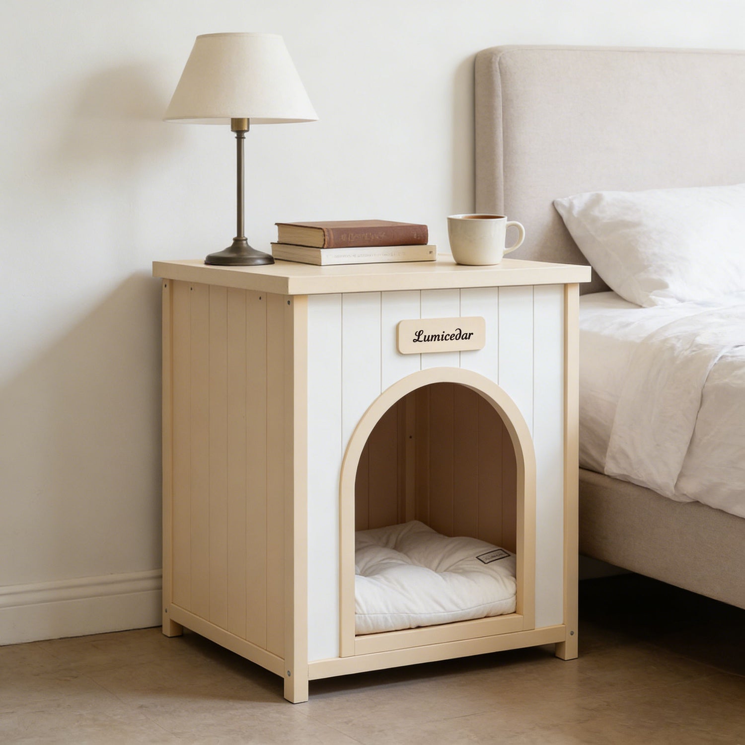 Indoor Dog House With Removable Cushion, Pet House For Cats &amp; Small Dogs - Cream White / Light Yellow