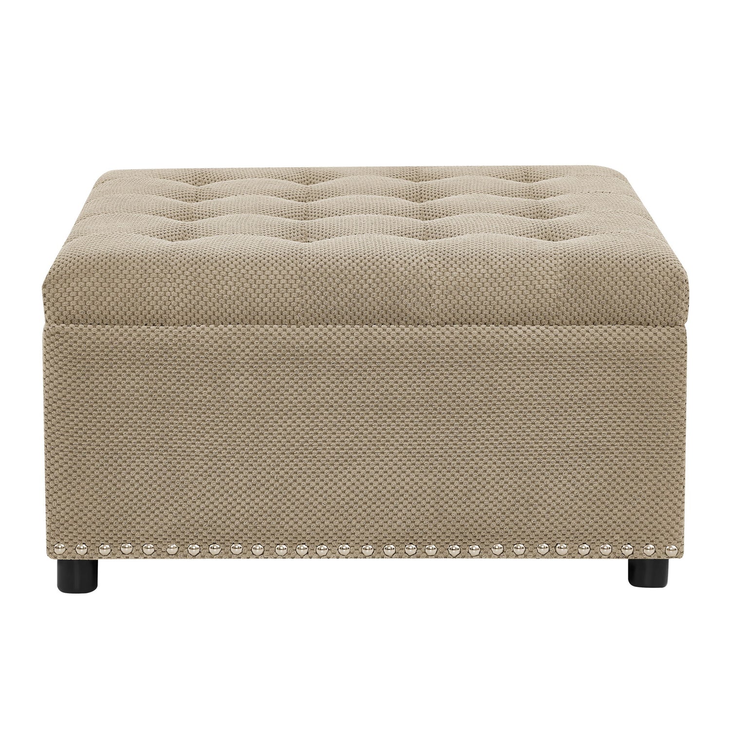 Square Tufted Storage Ottoman With Nailhead Trim