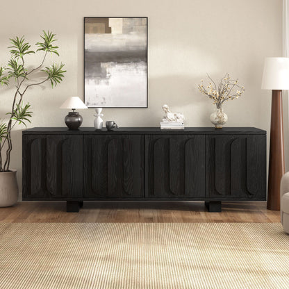 Farmhouse TV Stand, Storage Media Console With Adjustable Shelves &amp; 3 Cable Holes