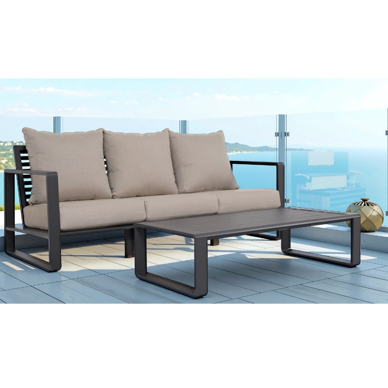 3 Seat Sofa With Rectangular Coffee Table, Cushions Tino Tino - Beige