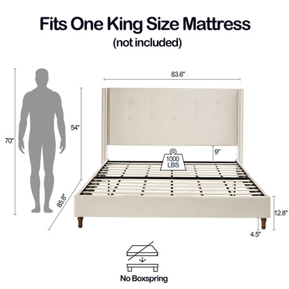 Peyton - Upholstered Bed With 54&quot; High Headboard, Traditional Hand Buttoned Tufting
