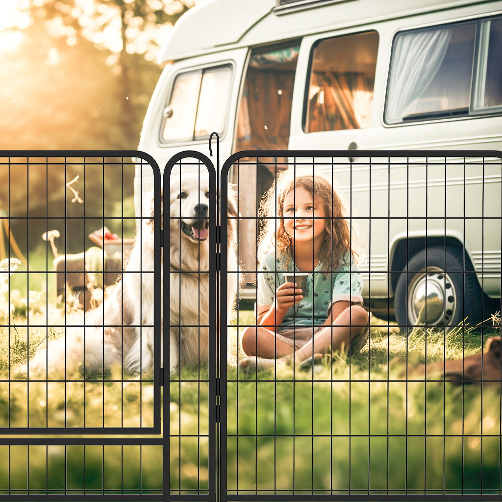 108.27&quot; 16 Panels Heavy Duty Metal Playpen With Door, Dog Fence Pet Exercise Pen For Outdoor - Black