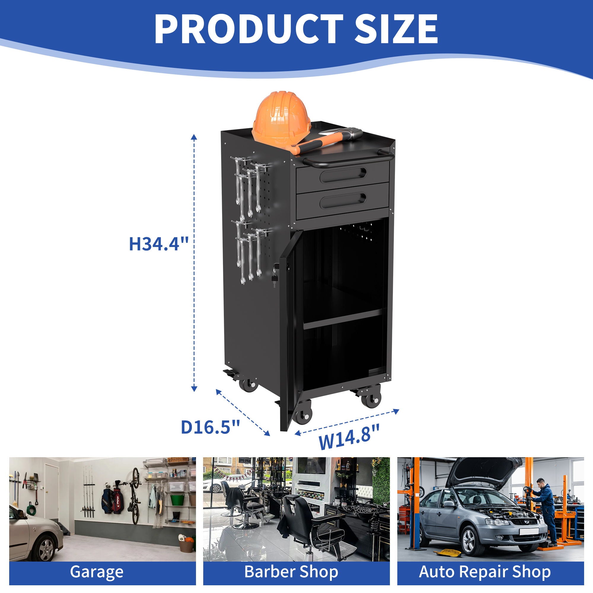 Rolling Tool Cabinet Heavy Duty Garage Storage With Lockable Doors &amp; Drawers