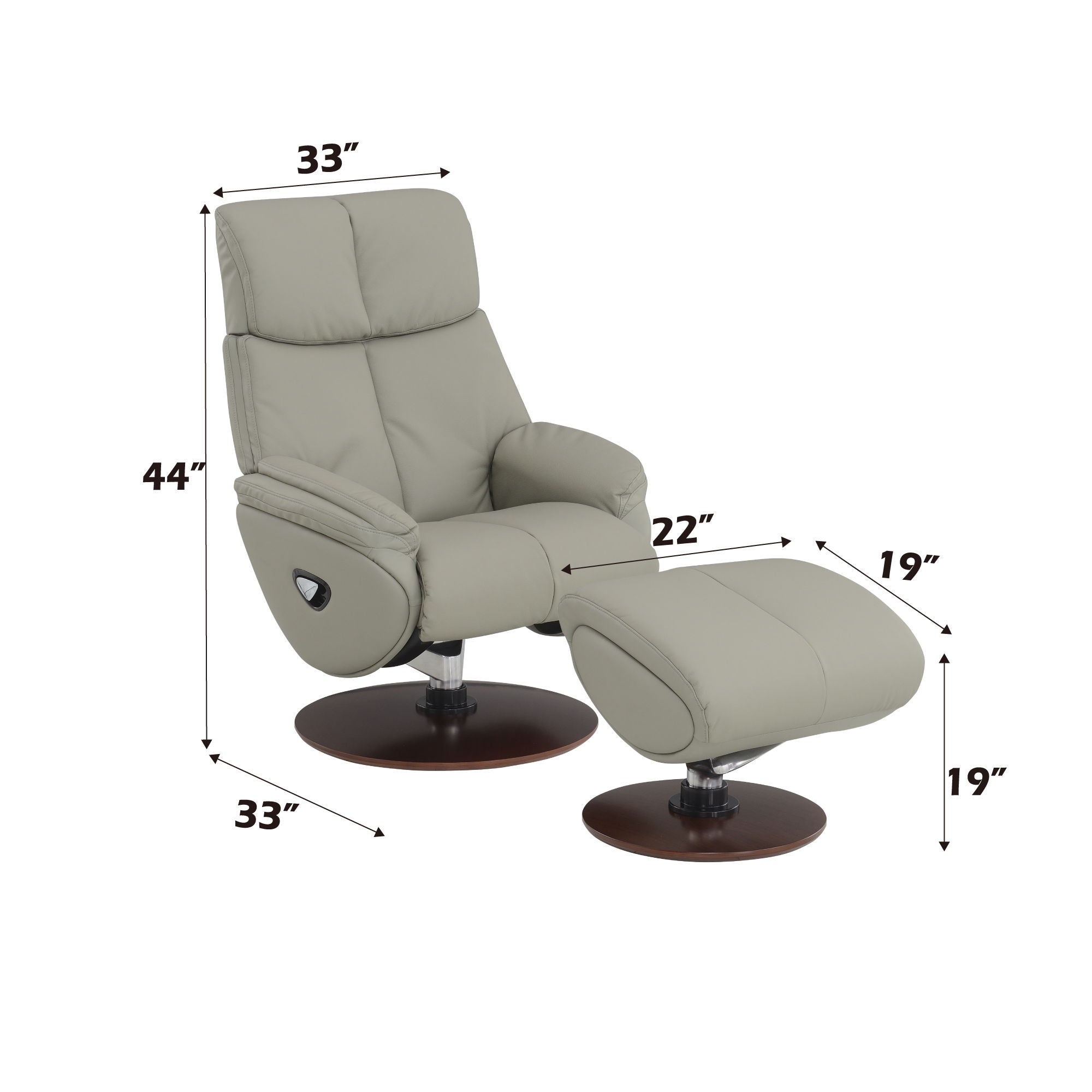 Kandoro - Top Grain Leather Accent Chair With Swivel &amp; Ottoman - Gray