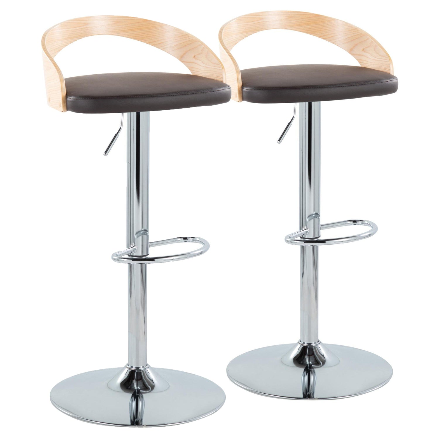 Grotto - Mid Century Modern Adjustable Height Barstool &amp; Swivel With Oval Footrest (Set of 2)