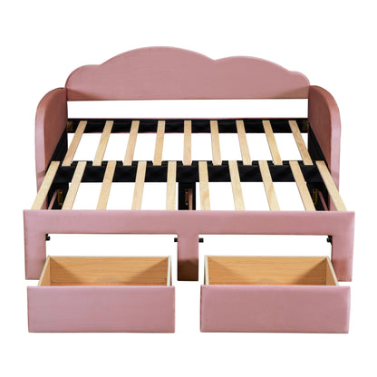 Upholstered Daybed With Cloud-Shaped Backrest, Trundle &amp; 2 Drawers And USB Ports