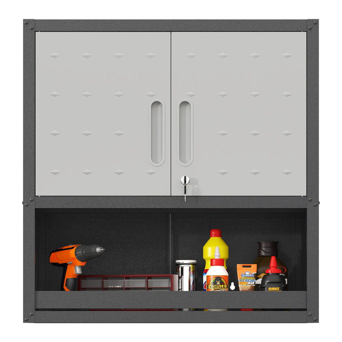 Metal Wall Mounted Tool Storage Cabinet With Locking Door, 1 Shelf &amp; 1 Drawer